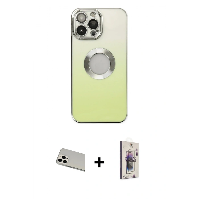 MARSİLYAN™- iPhone 13 Pro Max Kılıf Kutup Yansıma Özel Seri - Siyah Bilvis 3D Cam Ekran Koruyucu + Rainbow Kamera Lens Koruma Cam - BZ
