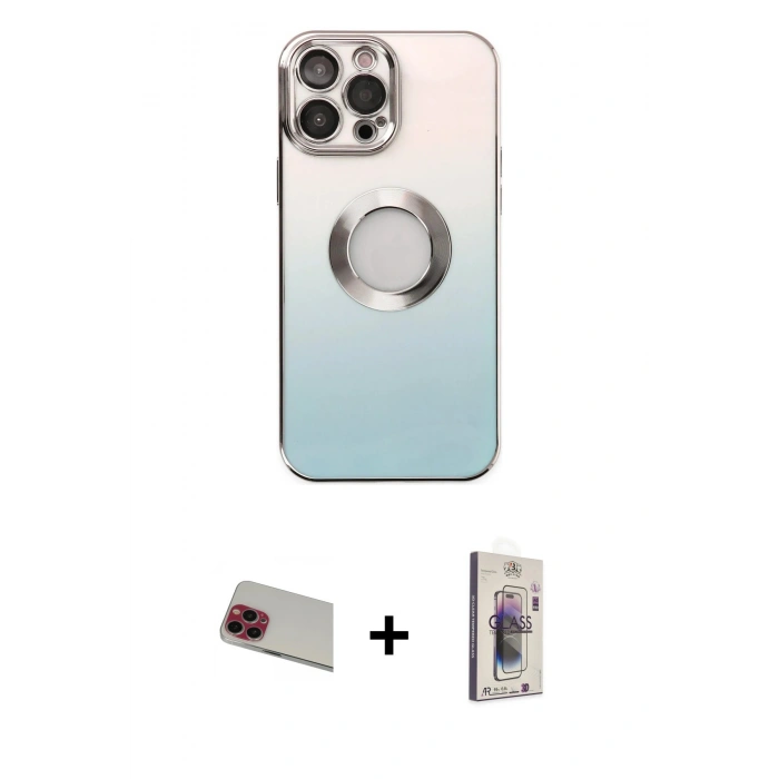 MARSİLYAN™- iPhone 13 Pro Max Kılıf Kutup Yansıma Özel Seri - Siyah Bilvis 3D Cam Ekran Koruyucu + Kırmızı Rainbow Kamera Lens Koruma Cam