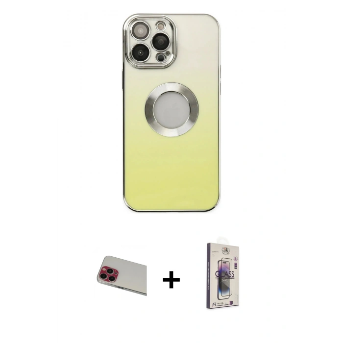 MARSİLYAN™- iPhone 13 Pro Max Kılıf Kutup Yansıma Özel Seri - Siyah Bilvis 3D Cam Ekran Koruyucu + Kırmızı Rainbow Kamera Lens Koruma Cam