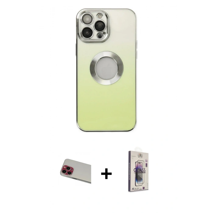 MARSİLYAN™- iPhone 13 Pro Max Kılıf Kutup Yansıma Özel Seri - Siyah Bilvis 3D Cam Ekran Koruyucu + Kırmızı Rainbow Kamera Lens Koruma Cam