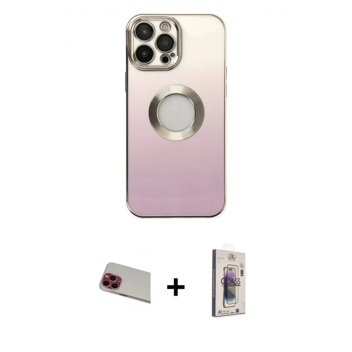 MARSİLYAN™- iPhone 13 Pro Max Kılıf Kutup Yansıma Özel Seri - Siyah Bilvis 3D Cam Ekran Koruyucu + Kırmızı Rainbow Kamera Lens Koruma Cam