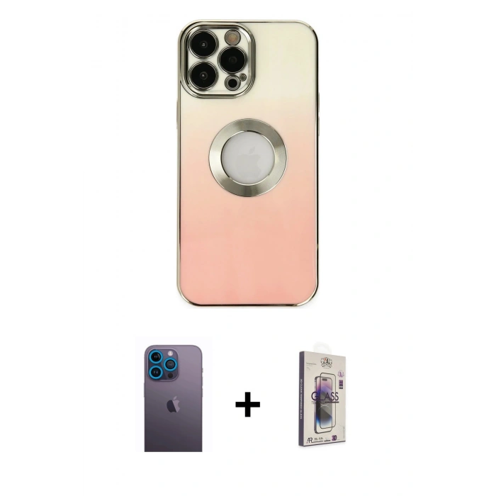 MARSİLYAN™- iPhone 13 Pro Max Kılıf Kutup Yansıma Özel Seri - Siyah Bilvis 3D Cam Ekran Koruyucu + Mavi Neon Fosforlu Kamera Lens