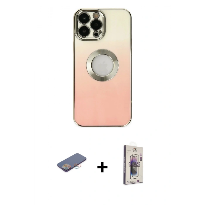 MARSİLYAN™- iPhone 13 Pro Max Kılıf Kutup Yansıma Özel Seri - Siyah Bilvis 3D Cam Ekran Koruyucu + Renkli Kamera Lens Koruma Cam - PE