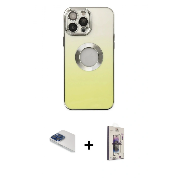 MARSİLYAN™- iPhone 13 Pro Max Kılıf Kutup Yansıma Özel Seri - Siyah Bilvis 3D Cam Ekran Koruyucu + Pers Alüminyum Kamera Lens - LT