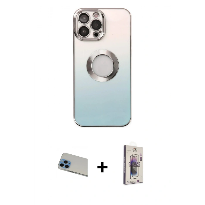 MARSİLYAN™- iPhone 13 Pro Max Kılıf Kutup Yansıma Özel Seri - Siyah Bilvis 3D Cam Ekran Koruyucu + Rainbow Kamera Lens Koruma Cam - MI