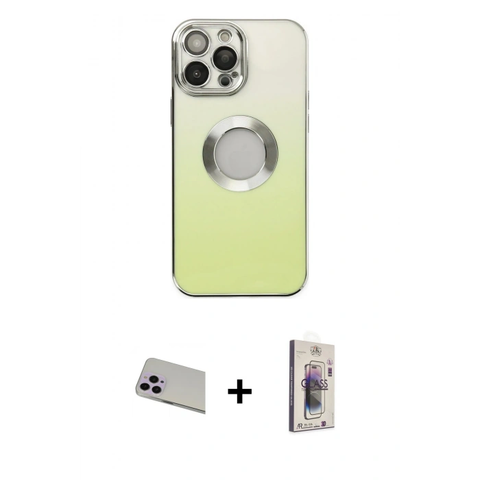 MARSİLYAN™- iPhone 13 Pro Max Kılıf Kutup Yansıma Özel Seri - Siyah Bilvis 3D Cam Ekran Koruyucu + Rainbow Kamera Lens Koruma Cam - MR