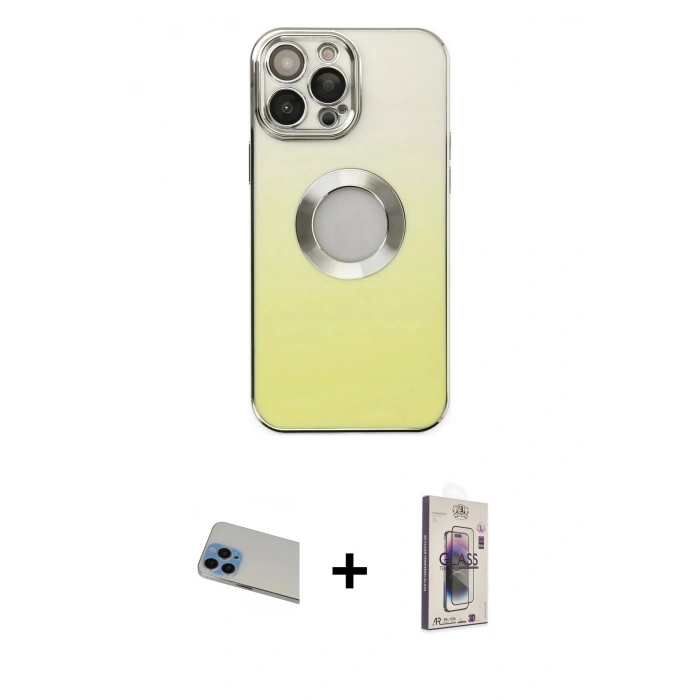 MARSİLYAN™- iPhone 13 Pro Max Kılıf Kutup Yansıma Özel Seri - Siyah Bilvis 3D Cam Ekran Koruyucu + Rainbow Kamera Lens Koruma Cam - MI