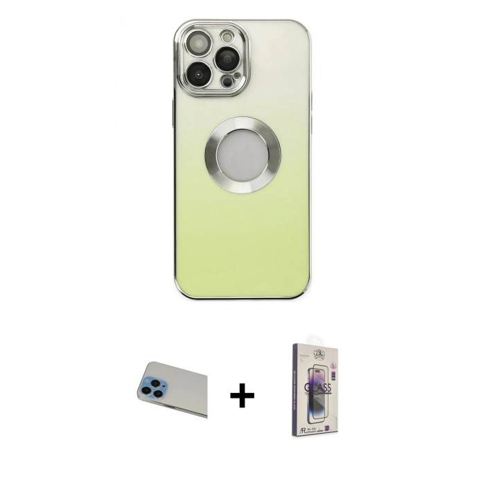 MARSİLYAN™- iPhone 13 Pro Max Kılıf Kutup Yansıma Özel Seri - Siyah Bilvis 3D Cam Ekran Koruyucu + Rainbow Kamera Lens Koruma Cam - MI