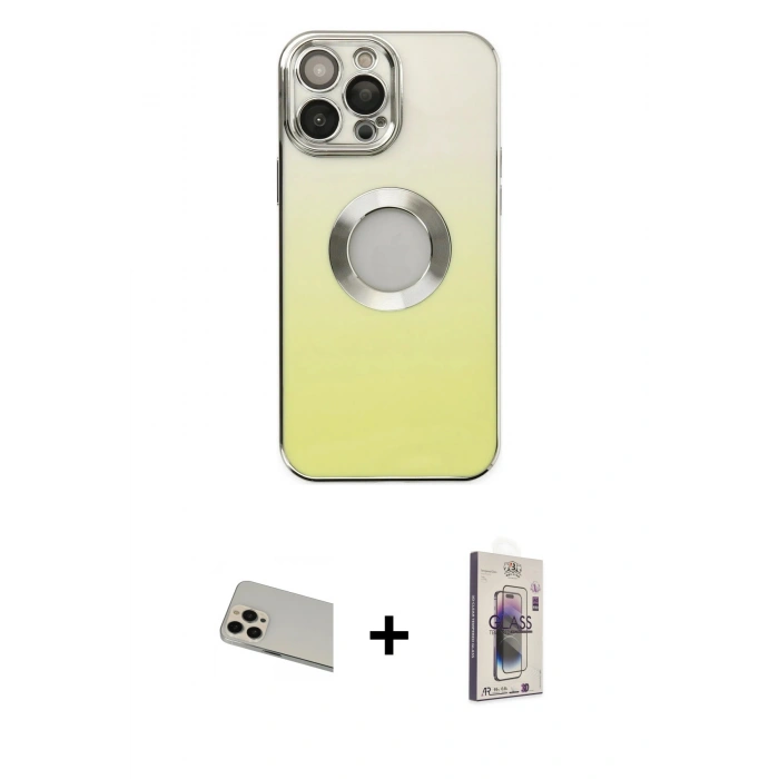 MARSİLYAN™- iPhone 13 Pro Max Kılıf Kutup Yansıma Özel Seri - Siyah Bilvis 3D Cam Ekran Koruyucu + Rainbow Kamera Lens Koruma Cam - REGD