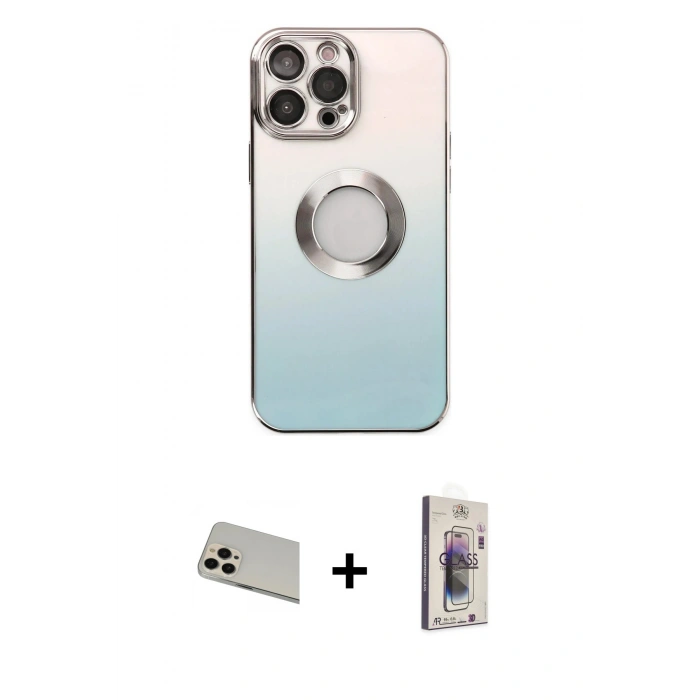MARSİLYAN™- iPhone 13 Pro Max Kılıf Kutup Yansıma Özel Seri - Siyah Bilvis 3D Cam Ekran Koruyucu + Rainbow Kamera Lens Koruma Cam - REGD