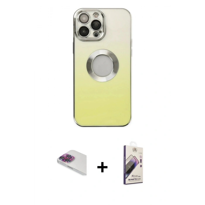 MARSİLYAN™- iPhone 13 Pro Max Kılıf Kutup Yansıma Özel Seri - Siyah Bilvis 3D Mat Cam Ekran Koruyucu + Pers Alüminyum Kamera Lens - GI