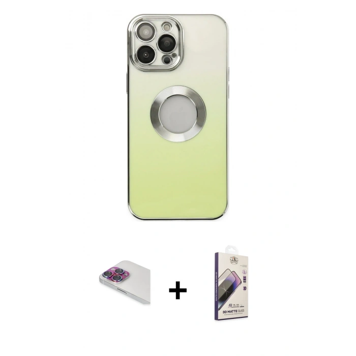 MARSİLYAN™- iPhone 13 Pro Max Kılıf Kutup Yansıma Özel Seri - Siyah Bilvis 3D Mat Cam Ekran Koruyucu + Pers Alüminyum Kamera Lens - GI