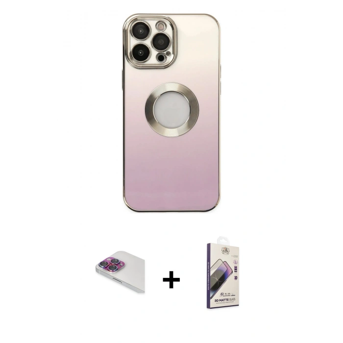 MARSİLYAN™- iPhone 13 Pro Max Kılıf Kutup Yansıma Özel Seri - Siyah Bilvis 3D Mat Cam Ekran Koruyucu + Pers Alüminyum Kamera Lens - GI
