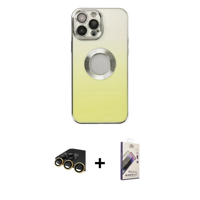 MARSİLYAN™- iPhone 13 Pro Max Kılıf Kutup Yansıma Özel Seri - Siyah Bilvis 3D Mat Cam Ekran Koruyucu + Raze Metal Kamera Lens - GD