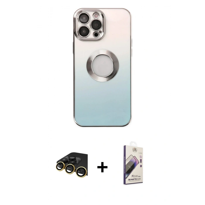 MARSİLYAN™- iPhone 13 Pro Max Kılıf Kutup Yansıma Özel Seri - Siyah Bilvis 3D Mat Cam Ekran Koruyucu + Raze Metal Kamera Lens - GD