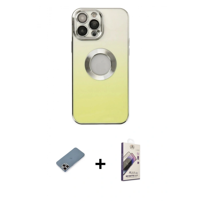 MARSİLYAN™- iPhone 13 Pro Max Kılıf Kutup Yansıma Özel Seri - Siyah Bilvis 3D Mat Cam Ekran Koruyucu + Mor Metal Kamera Lens Koruma Cam