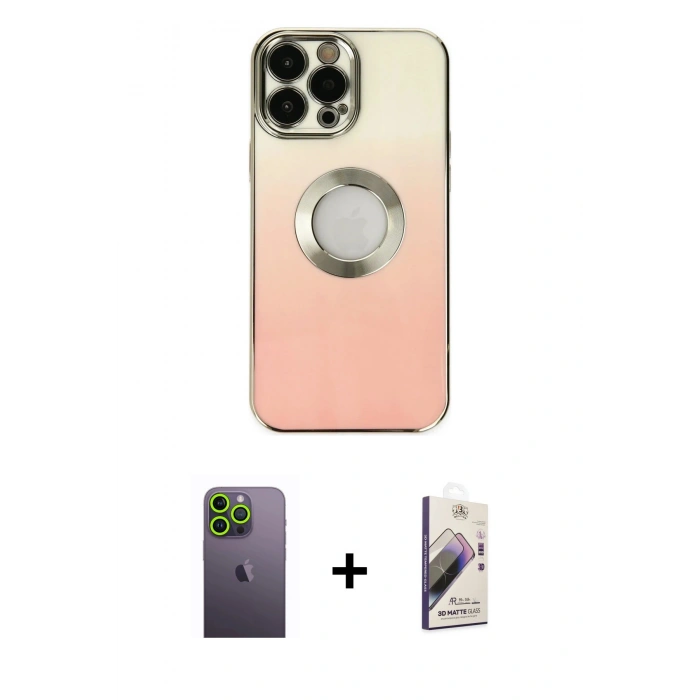 MARSİLYAN™- iPhone 13 Pro Max Kılıf Kutup Yansıma Özel Seri - Siyah Bilvis 3D Mat Cam Ekran Koruyucu + Neon Fosforlu Kamera Lens - YL