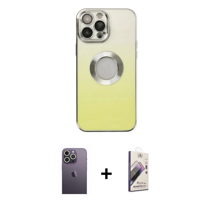 MARSİLYAN™- iPhone 13 Pro Max Kılıf Kutup Yansıma Özel Seri - Siyah Bilvis 3D Mat Cam Ekran Koruyucu + Neon Fosforlu Kamera Lens - BZ