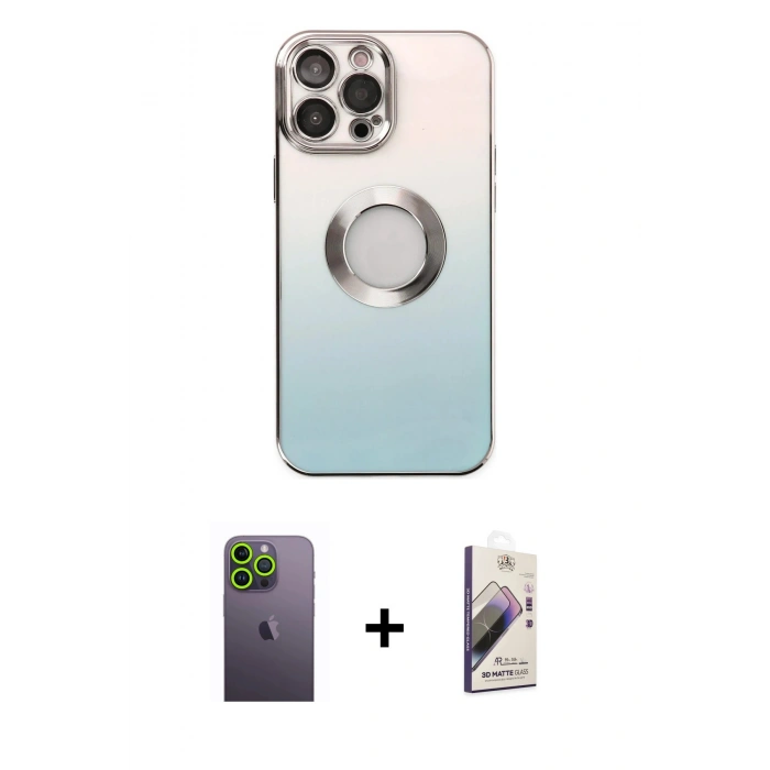 MARSİLYAN™- iPhone 13 Pro Max Kılıf Kutup Yansıma Özel Seri - Siyah Bilvis 3D Mat Cam Ekran Koruyucu + Neon Fosforlu Kamera Lens - YL