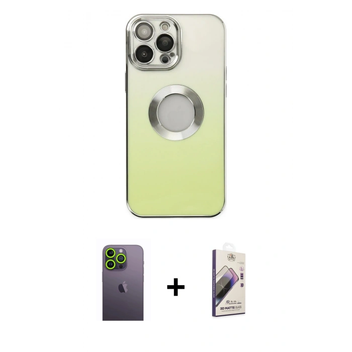 MARSİLYAN™- iPhone 13 Pro Max Kılıf Kutup Yansıma Özel Seri - Siyah Bilvis 3D Mat Cam Ekran Koruyucu + Neon Fosforlu Kamera Lens - YL