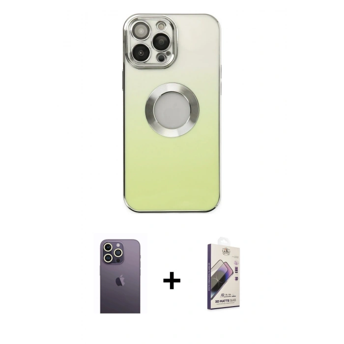 MARSİLYAN™- iPhone 13 Pro Max Kılıf Kutup Yansıma Özel Seri - Siyah Bilvis 3D Mat Cam Ekran Koruyucu + Neon Fosforlu Kamera Lens - BZ
