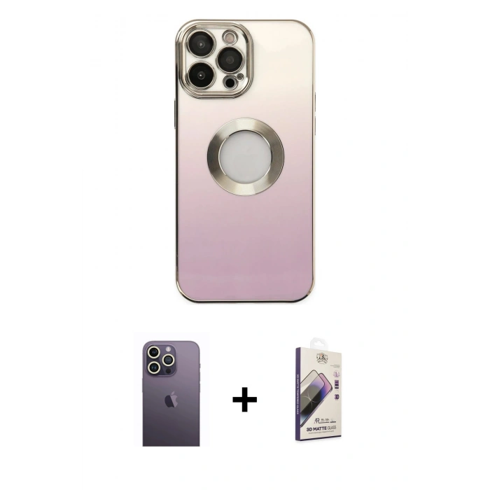 MARSİLYAN™- iPhone 13 Pro Max Kılıf Kutup Yansıma Özel Seri - Siyah Bilvis 3D Mat Cam Ekran Koruyucu + Neon Fosforlu Kamera Lens - BZ