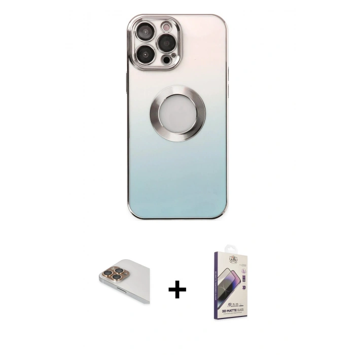 MARSİLYAN™- iPhone 13 Pro Max Kılıf Kutup Yansıma Özel Seri - Siyah Bilvis 3D Mat Cam Ekran Koruyucu + Pers Alüminyum Kamera Lens - GD