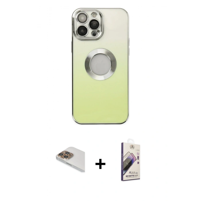 MARSİLYAN™- iPhone 13 Pro Max Kılıf Kutup Yansıma Özel Seri - Siyah Bilvis 3D Mat Cam Ekran Koruyucu + Pers Alüminyum Kamera Lens - GD
