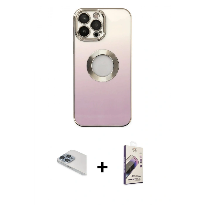 MARSİLYAN™- iPhone 13 Pro Max Kılıf Kutup Yansıma Özel Seri - Siyah Bilvis 3D Mat Cam Ekran Koruyucu + Pers Alüminyum Kamera Lens - SABE