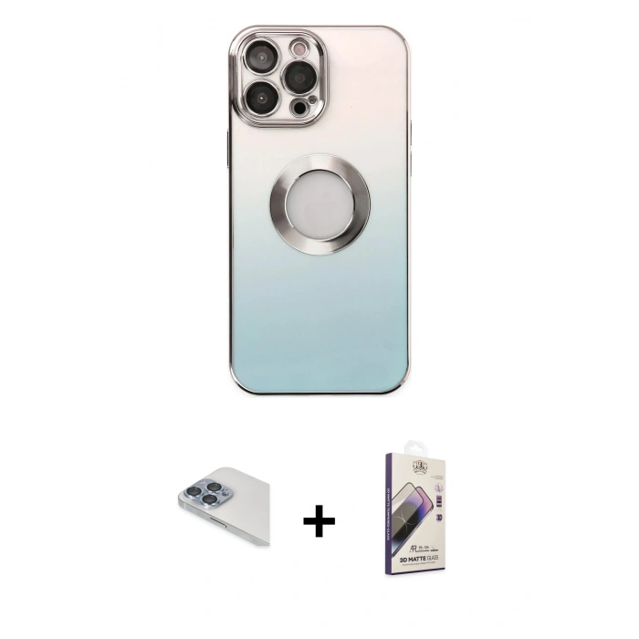 MARSİLYAN™- iPhone 13 Pro Max Kılıf Kutup Yansıma Özel Seri - Siyah Bilvis 3D Mat Cam Ekran Koruyucu + Pers Alüminyum Kamera Lens - SABE