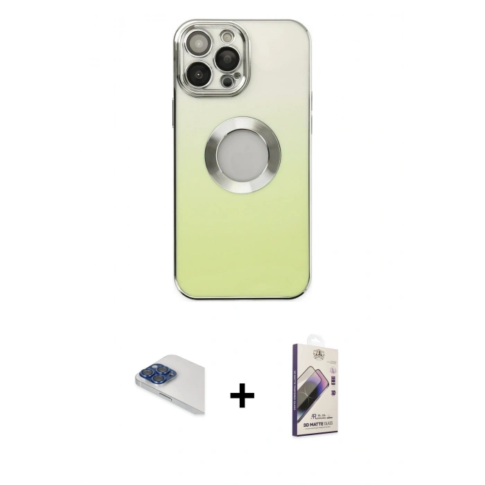 MARSİLYAN™- iPhone 13 Pro Max Kılıf Kutup Yansıma Özel Seri - Siyah Bilvis 3D Mat Cam Ekran Koruyucu + Pers Alüminyum Kamera Lens - LT