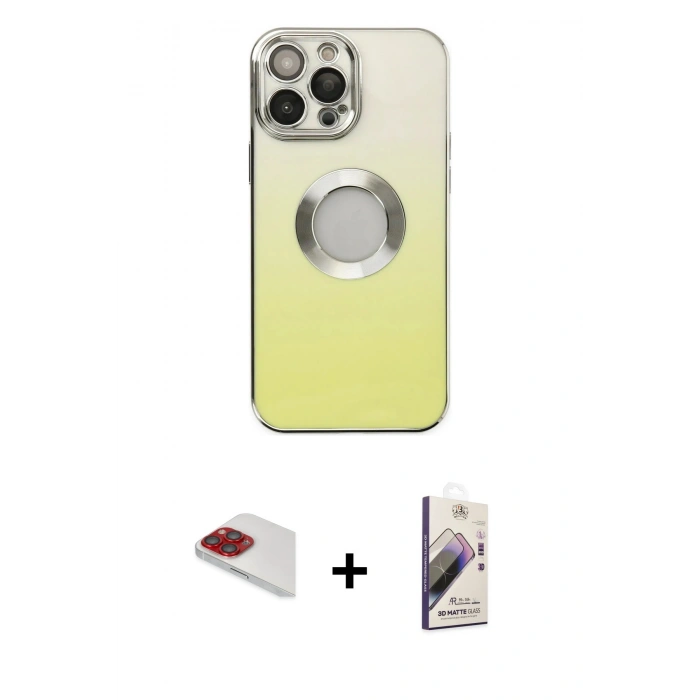 MARSİLYAN™- iPhone 13 Pro Max Kılıf Kutup Yansıma Özel Seri - Siyah Bilvis 3D Mat Cam Ekran Koruyucu + Pers Alüminyum Kamera Lens - KI