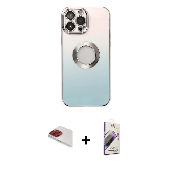 MARSİLYAN™- iPhone 13 Pro Max Kılıf Kutup Yansıma Özel Seri - Siyah Bilvis 3D Mat Cam Ekran Koruyucu + Pers Alüminyum Kamera Lens - KI