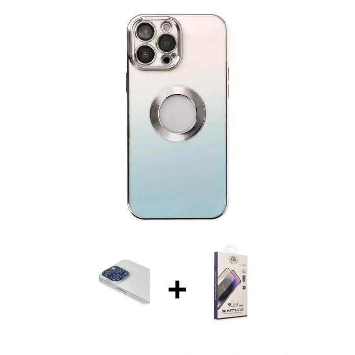 MARSİLYAN™- iPhone 13 Pro Max Kılıf Kutup Yansıma Özel Seri - Siyah Bilvis 3D Mat Cam Ekran Koruyucu + Pers Alüminyum Kamera Lens - LT