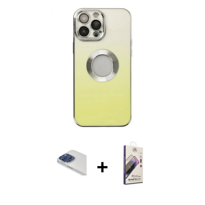 MARSİLYAN™- iPhone 13 Pro Max Kılıf Kutup Yansıma Özel Seri - Siyah Bilvis 3D Mat Cam Ekran Koruyucu + Pers Alüminyum Kamera Lens - LT
