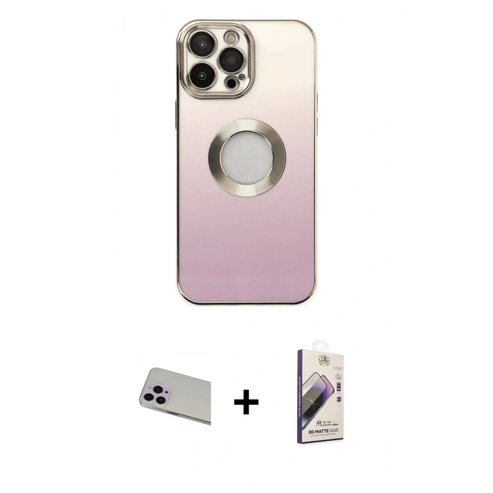 MARSİLYAN™- iPhone 13 Pro Max Kılıf Kutup Yansıma Özel Seri - Siyah Bilvis 3D Mat Cam Ekran Koruyucu + Rainbow Kamera Lens Koruma Cam - MR