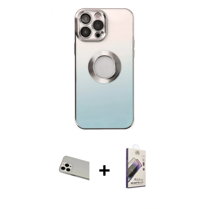MARSİLYAN™- iPhone 13 Pro Max Kılıf Kutup Yansıma Özel Seri - Siyah Bilvis 3D Mat Cam Ekran Koruyucu + Rainbow Kamera Lens Koruma Cam - BZ