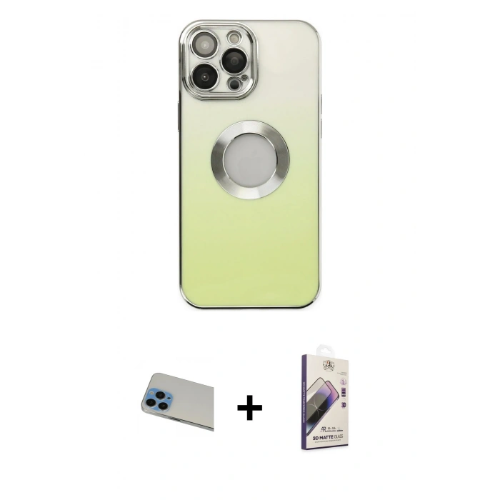 MARSİLYAN™- iPhone 13 Pro Max Kılıf Kutup Yansıma Özel Seri - Siyah Bilvis 3D Mat Cam Ekran Koruyucu + Rainbow Kamera Lens Koruma Cam - MI