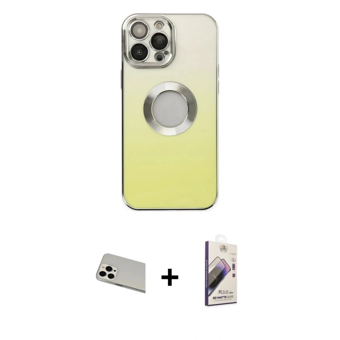 MARSİLYAN™- iPhone 13 Pro Max Kılıf Kutup Yansıma Özel Seri - Siyah Bilvis 3D Mat Cam Ekran Koruyucu + Rainbow Kamera Lens Koruma Cam - BZ