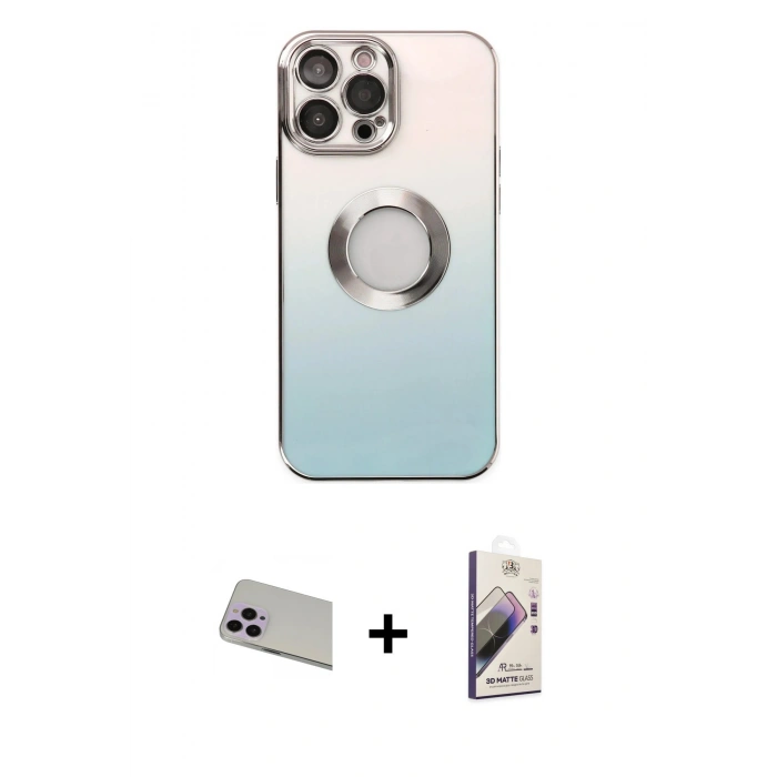 MARSİLYAN™- iPhone 13 Pro Max Kılıf Kutup Yansıma Özel Seri - Siyah Bilvis 3D Mat Cam Ekran Koruyucu + Rainbow Kamera Lens Koruma Cam - MR