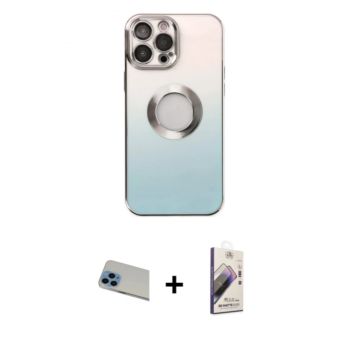 MARSİLYAN™- iPhone 13 Pro Max Kılıf Kutup Yansıma Özel Seri - Siyah Bilvis 3D Mat Cam Ekran Koruyucu + Rainbow Kamera Lens Koruma Cam - MI
