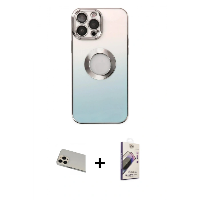 MARSİLYAN™- iPhone 13 Pro Max Kılıf Kutup Yansıma Özel Seri - Siyah Bilvis 3D Mat Cam Ekran Koruyucu + Rainbow Kamera Lens Koruma Cam - REGD