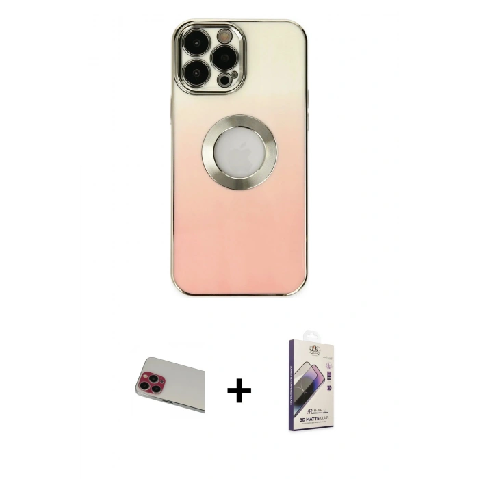 MARSİLYAN™- iPhone 13 Pro Max Kılıf Kutup Yansıma Özel Seri - Siyah Bilvis 3D Mat Cam Ekran Koruyucu + Rainbow Kamera Lens Koruma Cam - KI
