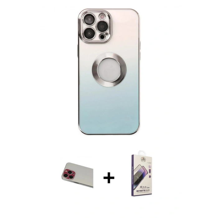 MARSİLYAN™- iPhone 13 Pro Max Kılıf Kutup Yansıma Özel Seri - Siyah Bilvis 3D Mat Cam Ekran Koruyucu + Rainbow Kamera Lens Koruma Cam - KI