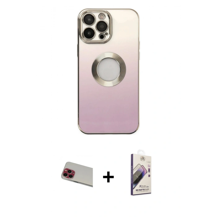 MARSİLYAN™- iPhone 13 Pro Max Kılıf Kutup Yansıma Özel Seri - Siyah Bilvis 3D Mat Cam Ekran Koruyucu + Rainbow Kamera Lens Koruma Cam - KI