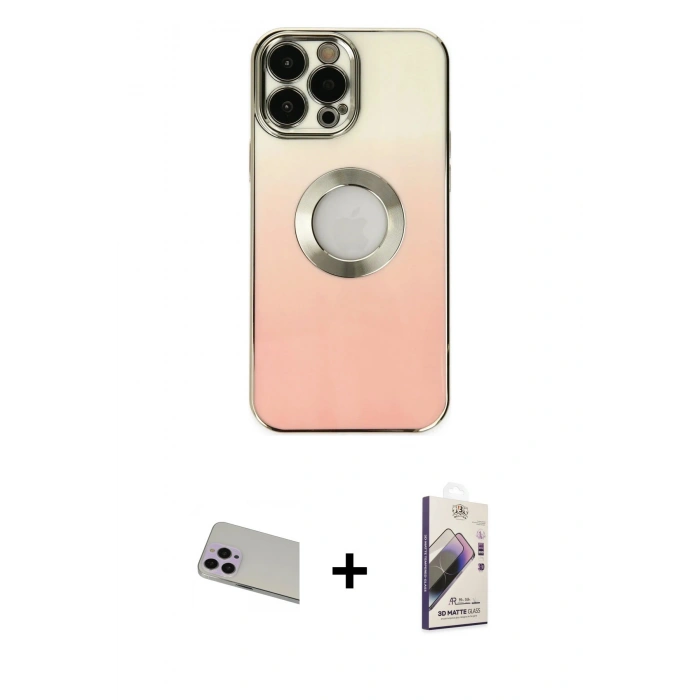 MARSİLYAN™- iPhone 13 Pro Max Kılıf Kutup Yansıma Özel Seri - Siyah Bilvis 3D Mat Cam Ekran Koruyucu + Rainbow Kamera Lens Koruma Cam - MR