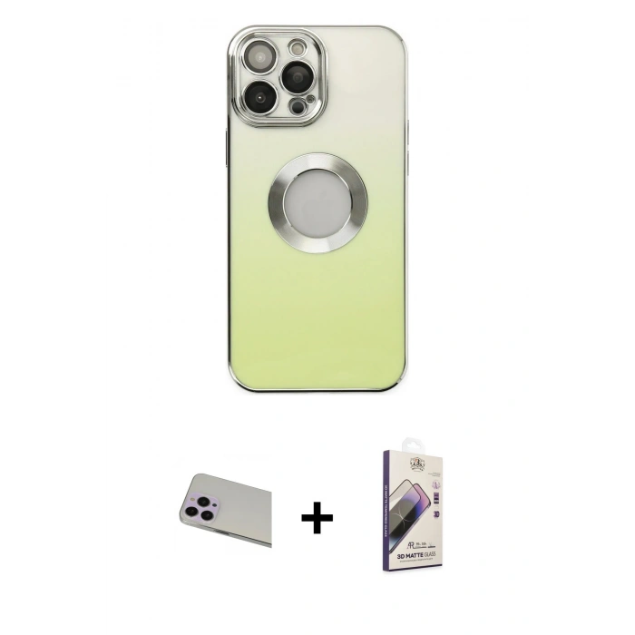 MARSİLYAN™- iPhone 13 Pro Max Kılıf Kutup Yansıma Özel Seri - Siyah Bilvis 3D Mat Cam Ekran Koruyucu + Rainbow Kamera Lens Koruma Cam - MR