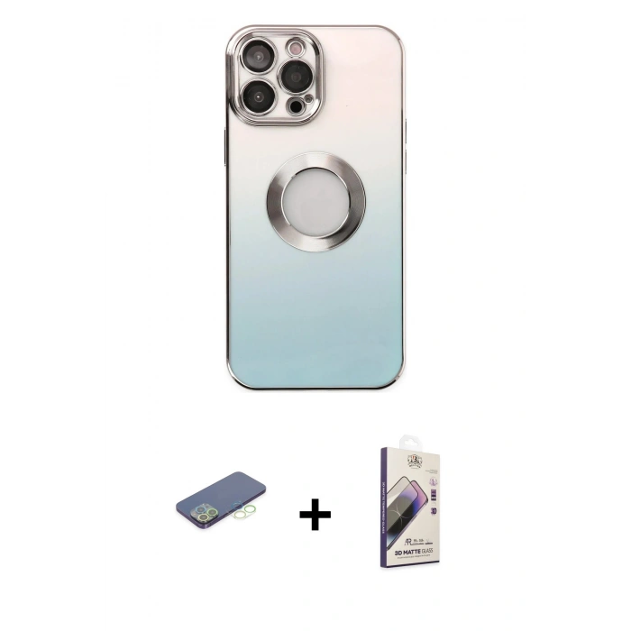 MARSİLYAN™- iPhone 13 Pro Max Kılıf Kutup Yansıma Özel Seri - Siyah Bilvis 3D Mat Cam Ekran Koruyucu + Renkli Kamera Lens Koruma Cam - YL