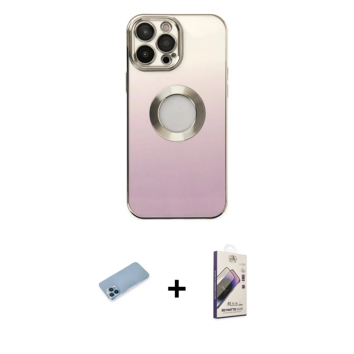 MARSİLYAN™- iPhone 13 Pro Max Kılıf Kutup Yansıma Özel Seri - Siyah Bilvis 3D Mat Cam Ekran Koruyucu + Shine Kamera Lens Koruma Cam - MI