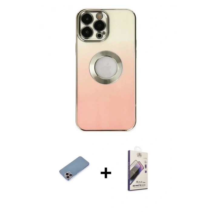 MARSİLYAN™- iPhone 13 Pro Max Kılıf Kutup Yansıma Özel Seri - Siyah Bilvis 3D Mat Cam Ekran Koruyucu + Shine Kamera Lens Koruma Cam - PE